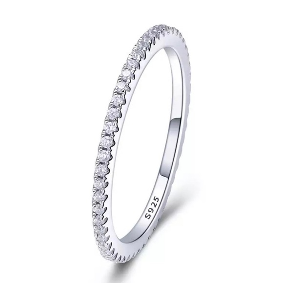 925 Sterling Silver Simulated Diamond Stackable Ring Eternity Band - Picture 1 of 6